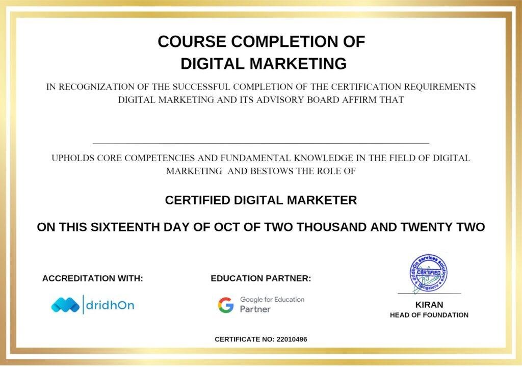 digital marketing certification for digital marketing course