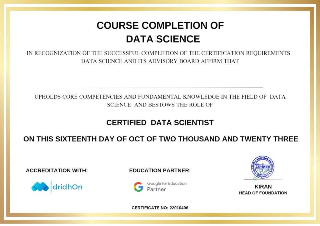 data science certification in data science course