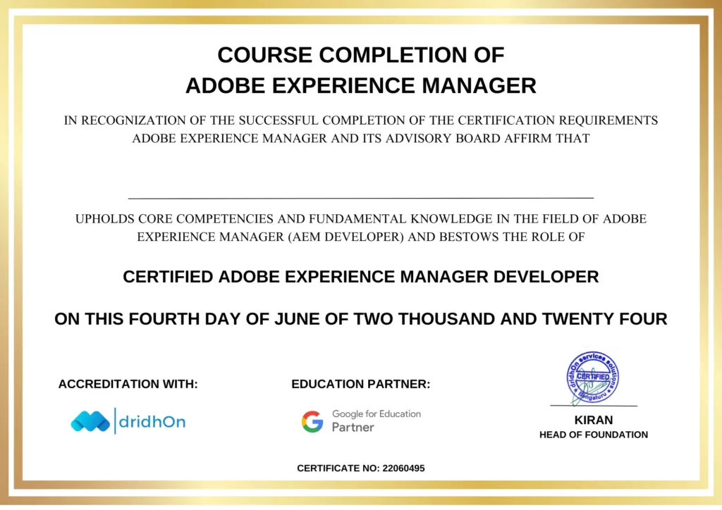 Adobe Expereience Manager AEM Certification in Hyderabad