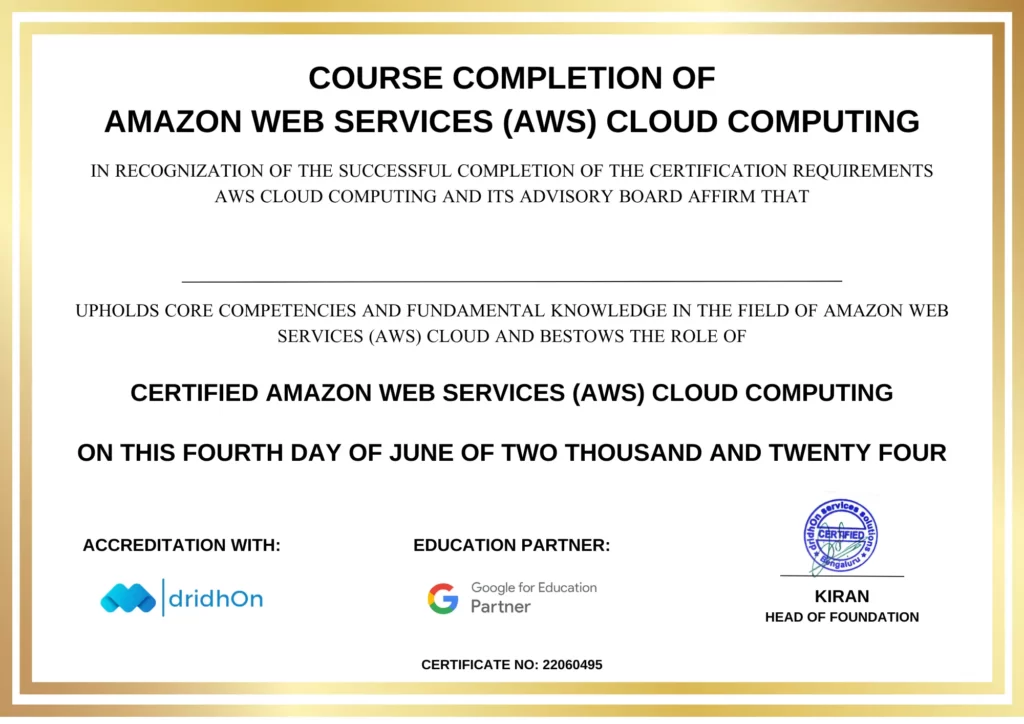 Mastery AWS(amazon web services) Training in USA -dridhon